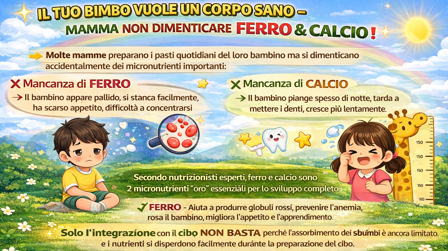 Ferro e calcio sono due micronutrienti fondamentali per i bambini